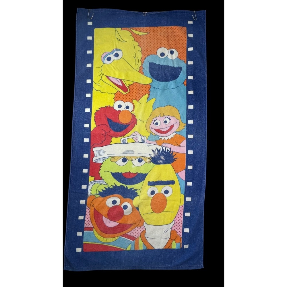Vintage Franco Sesame Street Beach Towel Jim Henson Elmo Big Bird Cotton 58x30